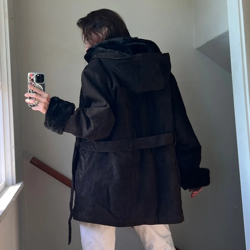 Vintage Wilsons Leather Brown Suede‎ Jacket Removable Hooded Penny Lane Coat